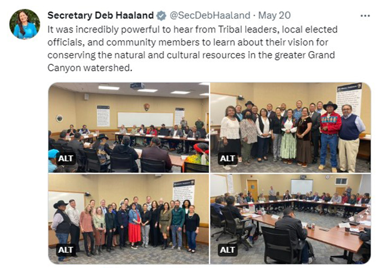 Secretary Haaland tweets about Grand Canyon visit
