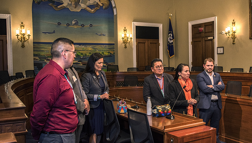 Rep. Haaland with tribal leaders in the House of Representatives in March 2019. Tim Peterson