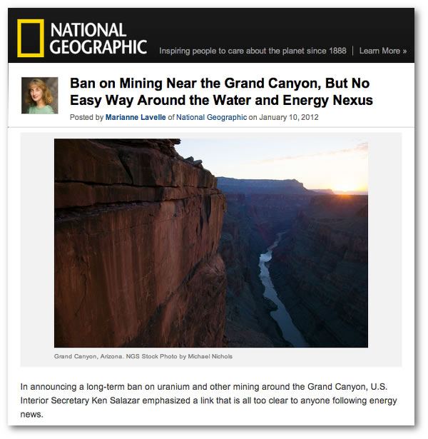 National Geographic Ban on Mining Near Grand Canyon