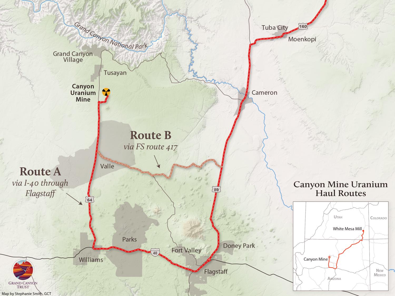 Map of Canyon Mine's haul routes