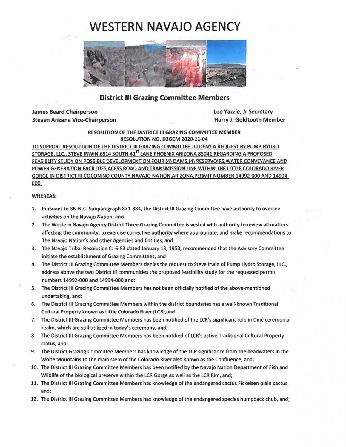 District III resolution against pumped hydro storage projects