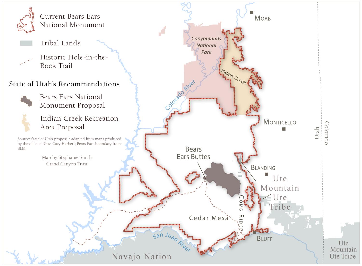 Map of proposed cuts to Bears Ears National Monument