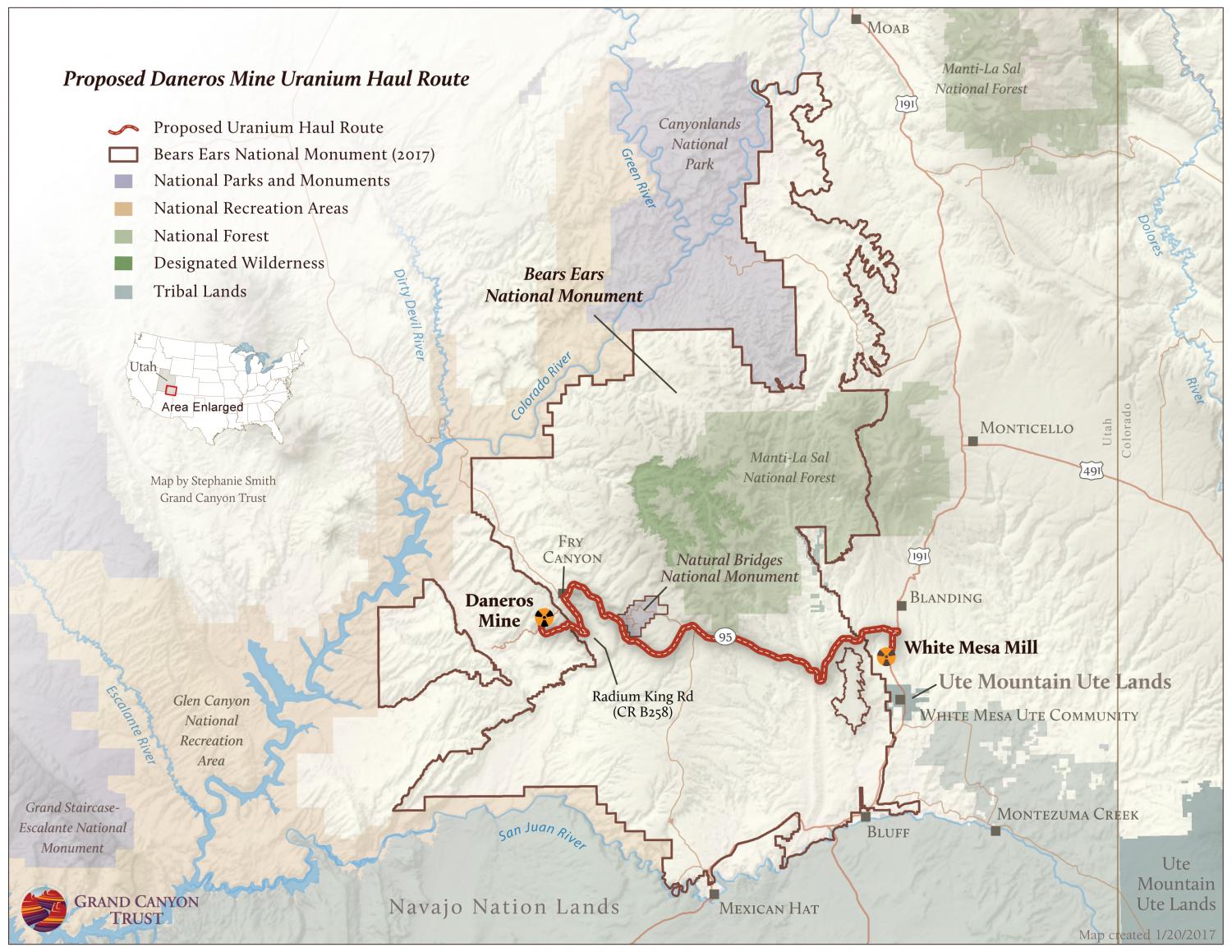 Proposed uranium haul route from Daneros Mine to White Mesa Mill.