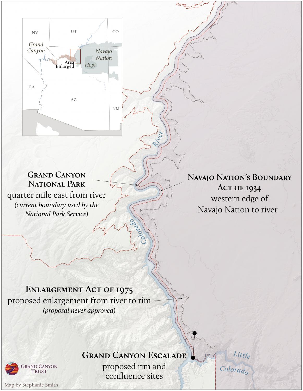 Map of proposed boundaries, eastern Grand Canyon, western Navajo Nation