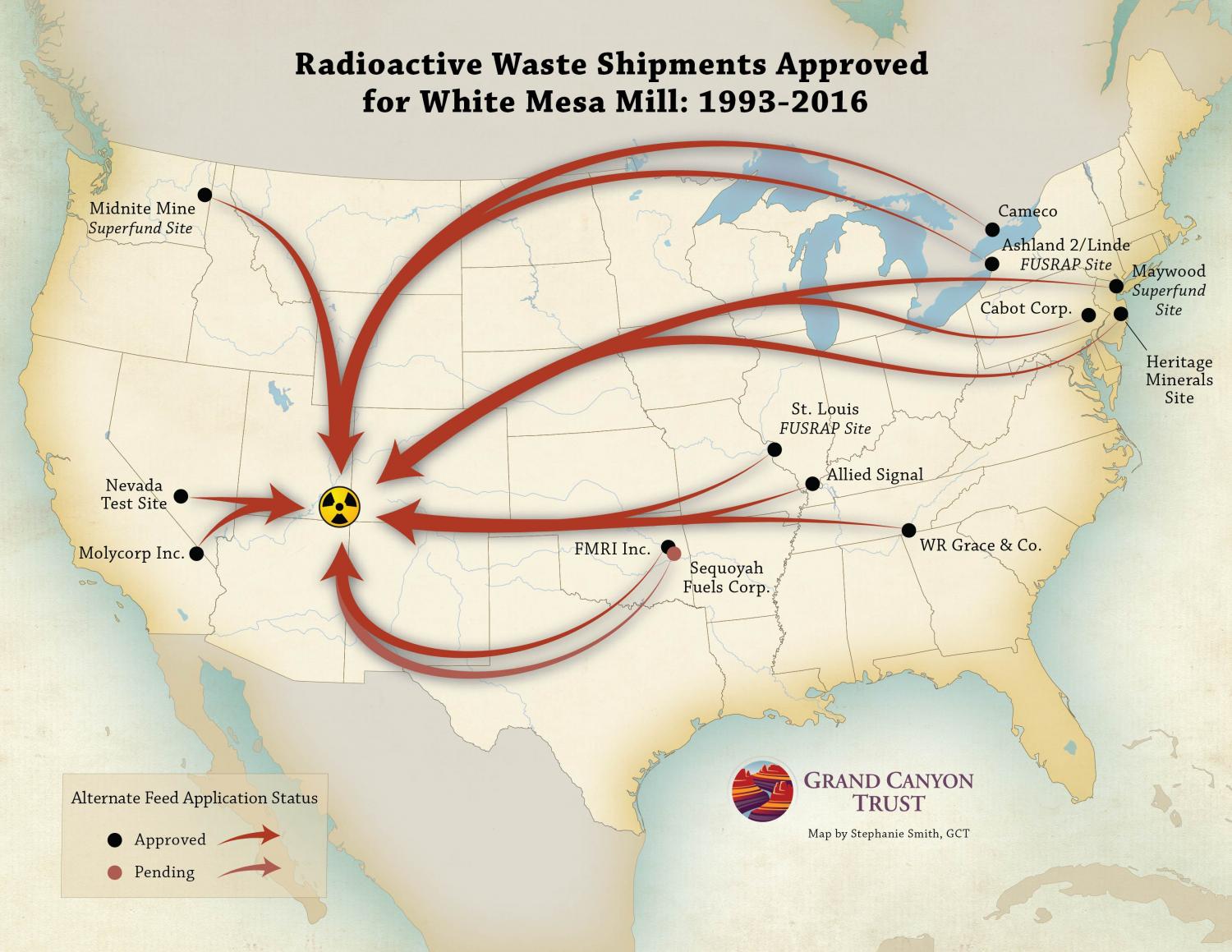 Map of Radioactive Waste Shipments Approved for White Mesa Mill