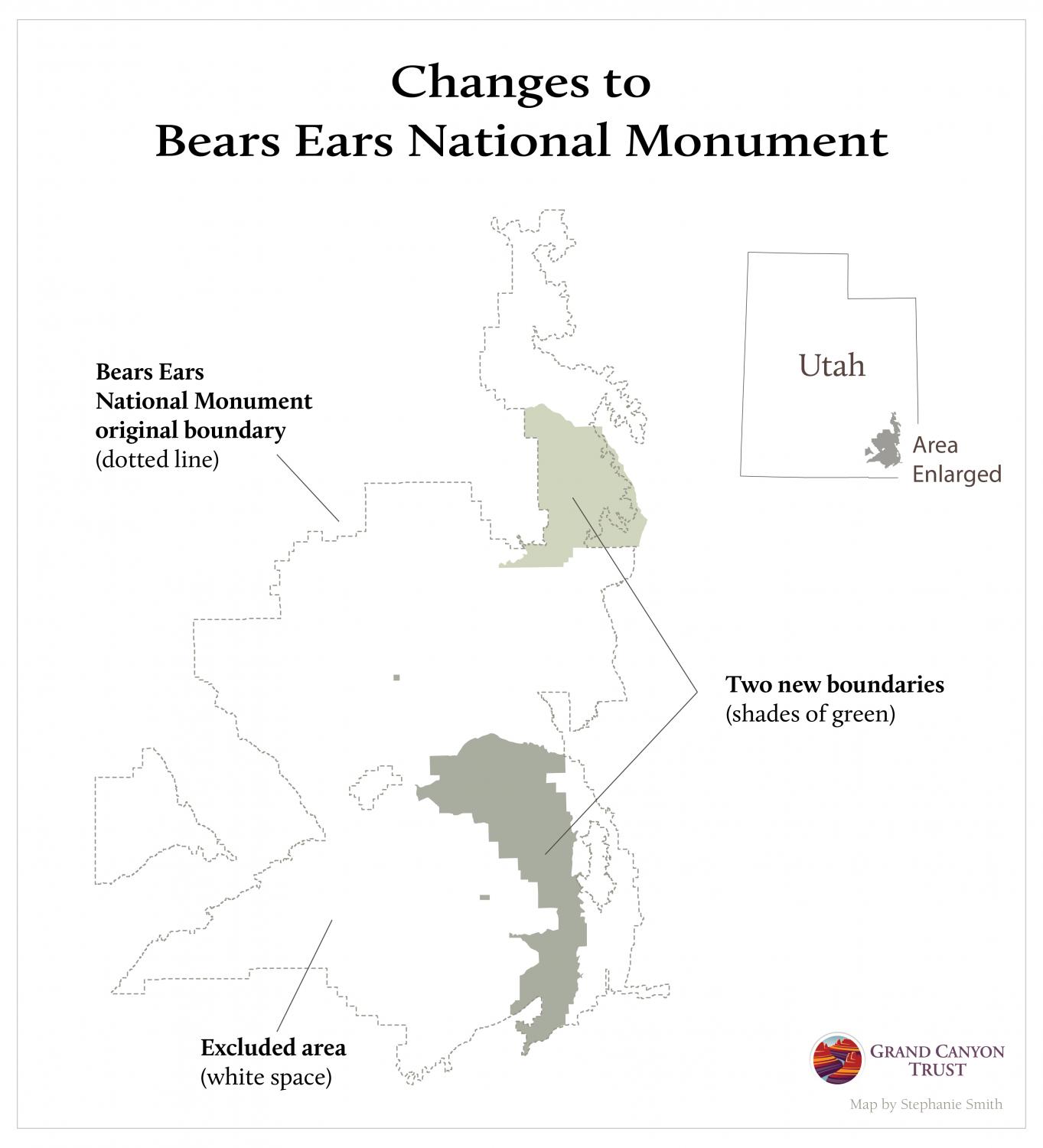 Map showing the excluded areas in Bears Ears National Monument.
