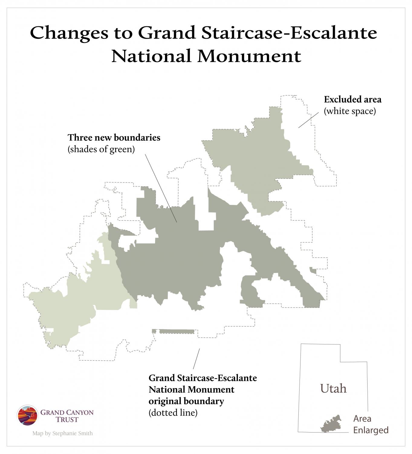 Map showing the excluded areas from Grand Staircase-Escalante National Monument.