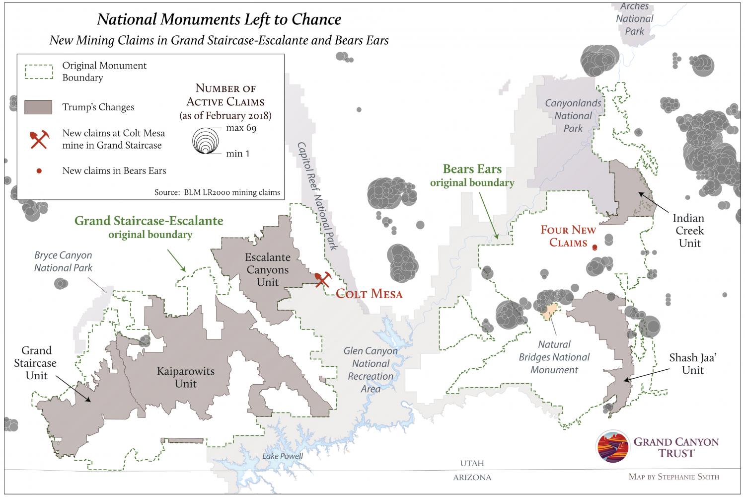 Map of mining claims in national monuments