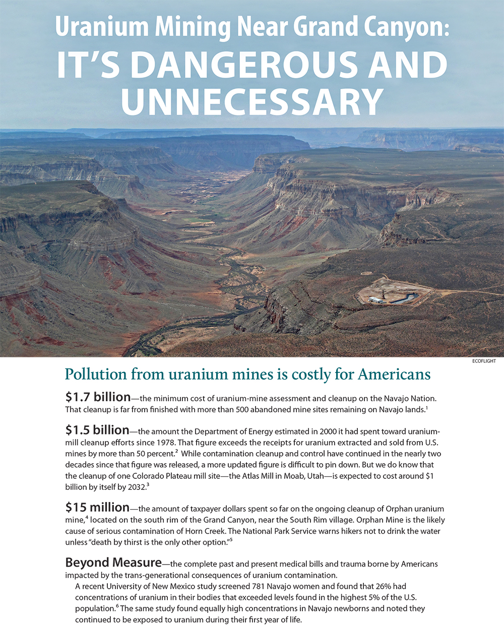 Page 1 of Reasons to Ban Uranium Mining around the Grand Canyon