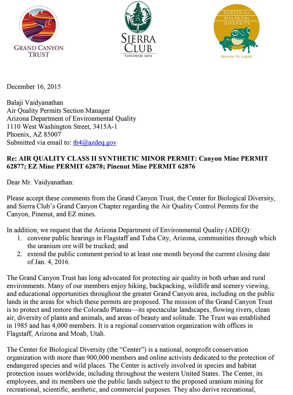 Comments on air quality permit renewals