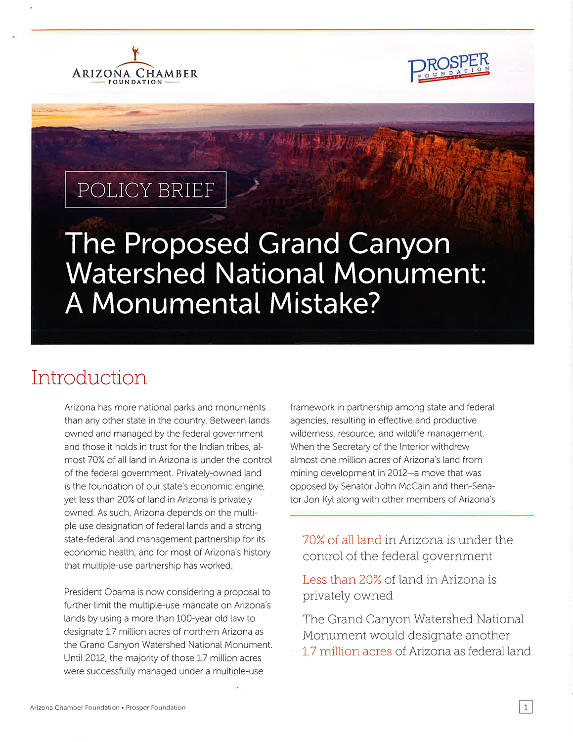 Grand Canyon Monument policy brief