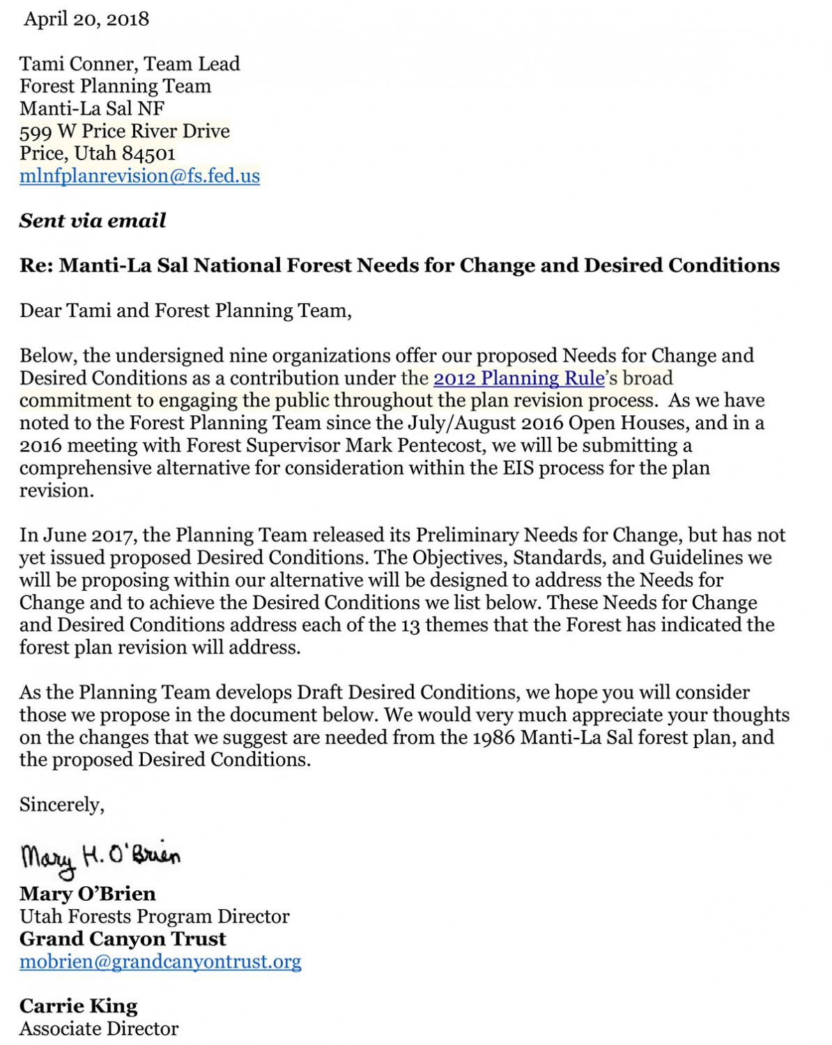 Manti-La Sal National Forest Needs for Change and Desired Conditions