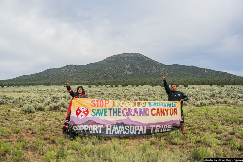 Supai youth protest uranium mining at Red Butte. Photo by Jake Hoyungowa.