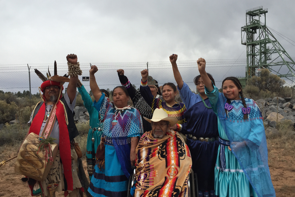 Three generations of Havasupai protest at Canyon Mine. Photo by Roger Clark.