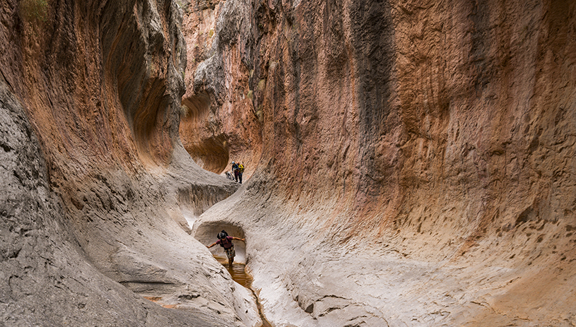 In a slot canyon