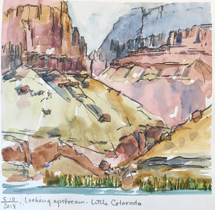 Looking upstream at the Little Colorado. Original artwork by Cyd Martin