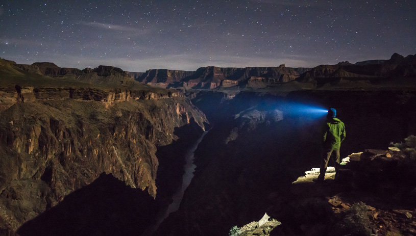 The Grand Canyon at night, with a headlamp. Photo by Pete McBride