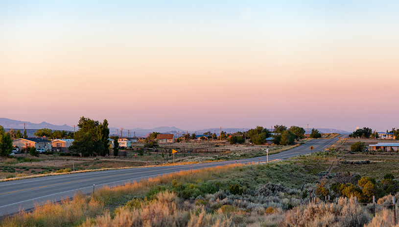 The sun sets over the community of White Mesa in southeastern Utah.
