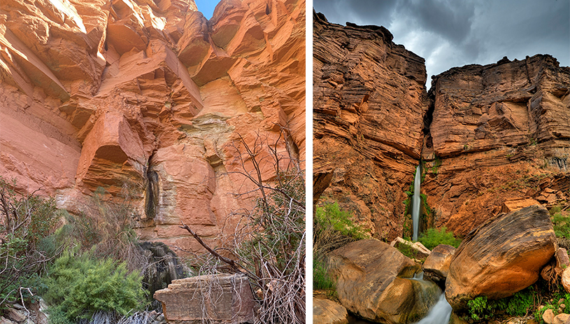 Waterfalls. PHOTOS BY JEN PELZ (LEFT) AND TIM PETERSON (RIGHT).