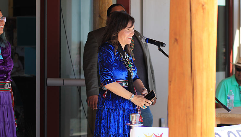 Change Labs Executive Director Heather Fleming addresses the crowd during the grand opening celebration. WENDY HOWELL, NAVAJO-HOPI OBSERVER