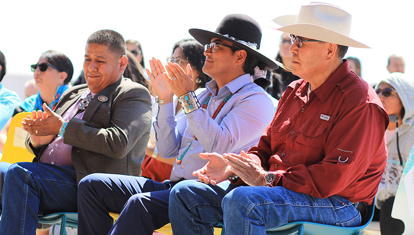 Navajo Nation President Bu Nygren (second from right, dark hat) during the grand opening celebration. WENDY HOWELL, NAVAJO-HOPI OBSERVER