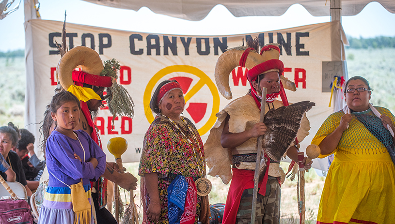 Havasupai tribal members, including Coleen Kaska (second from left) protest Canyon uranium mine, near Red Butte. BLAKE MCCORD
