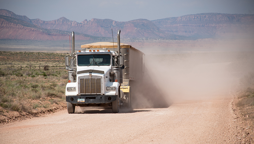 Uranium haul truck near Kanab, Utah, June 2015. Trucks like these are expected to begin hauling uranium ore from Canyon Mine near the Grand Canyon later this year. BLAKE MCCORD