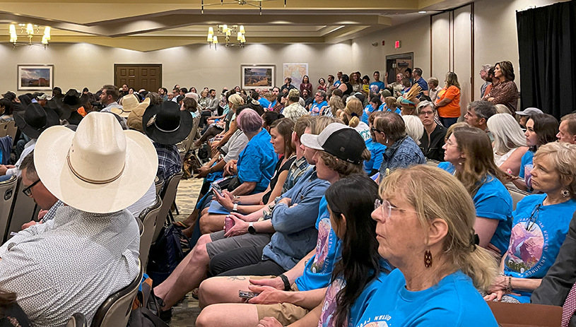 Inside the public meeting in Flagstaff on July 18, 2023.