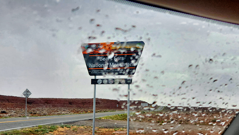 The first Bears Ears National Monument sign, in the rain. TIM PETERSON