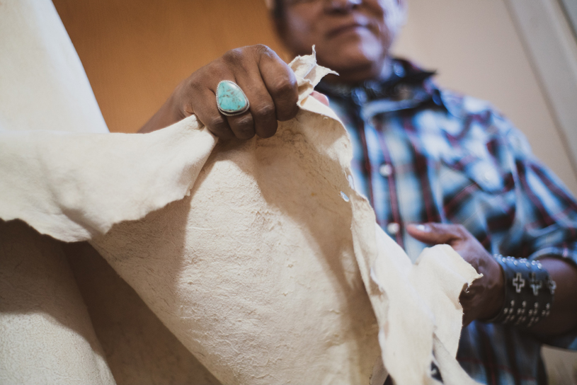 Hand-tanned deer hide, which Brent uses to make moccasins. JAKE HOYNGOWA