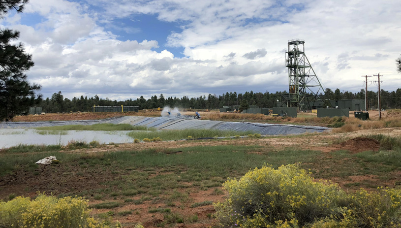 Cannons spray water into the air to speed up evaporation at Canyon Mine, September 2018. Photo by Sarana Riggs