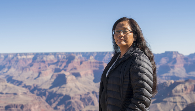 Carletta Tilousi of the Havasupai Tribal Council, at the south rim of the Grand Canyon. Photo by Deidra Peaches