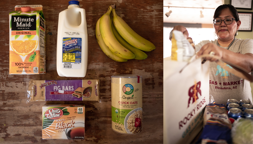 Grandma baskets package basic necessities for elders to pick up.