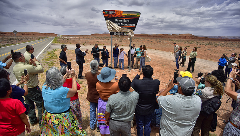 Unveiling the first Bears Ears National Monument sign. TIM PETERSON