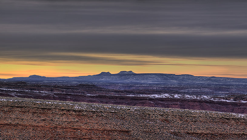Woodenshoe and Bears Ears Buttes at sunset from Lime Ridge, lands removed from Bears Ears National Monument TIM PETERSON
