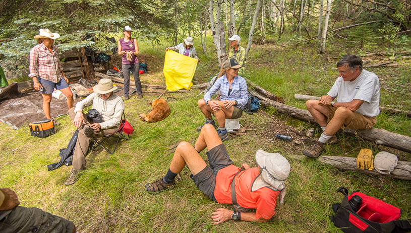 Volunteers taking a break from their hard work