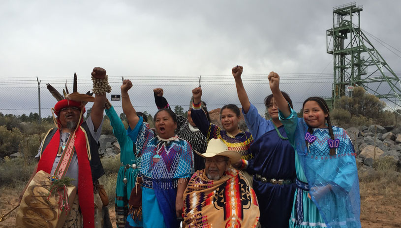 Members of the Havasupai Tribe show their opposition to Canyon uranium mine (also known as Pinyon Plain Mine) Photo by Roger Clark