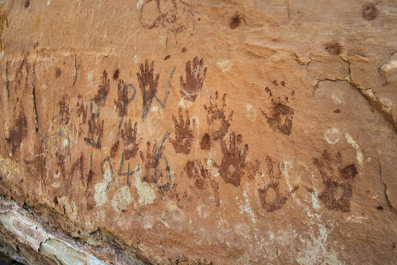 Vandalized petroglyph panel