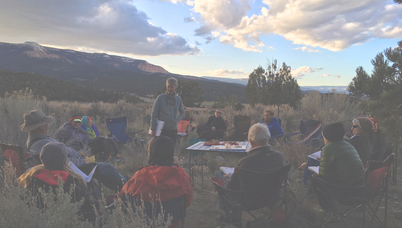 The group gathers in the evening to compare notes. Photo by Denise Ayers.