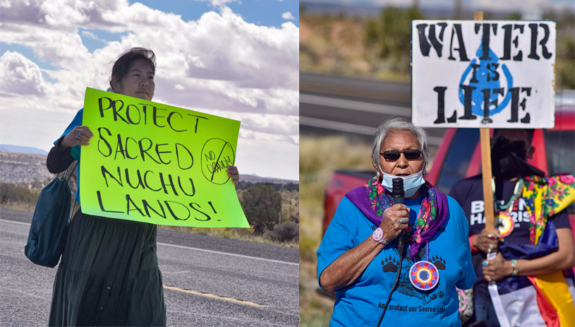 Ute youth and elders, including Thelma Whiskers (right) walked together. Photo by Tim Peterson