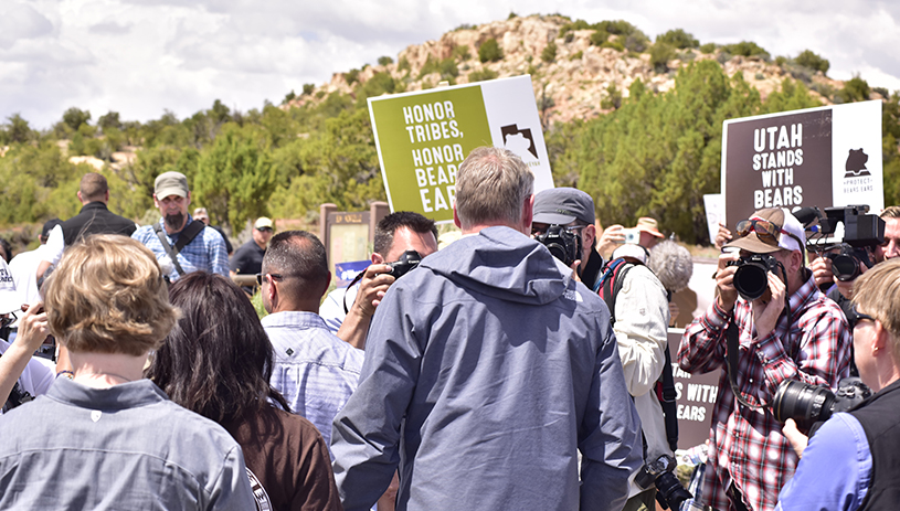 Zinke with press. Photo by Tim Peterson