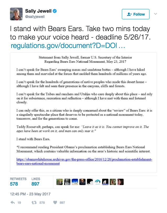Secretary Jewell tweets for Bears Ears
