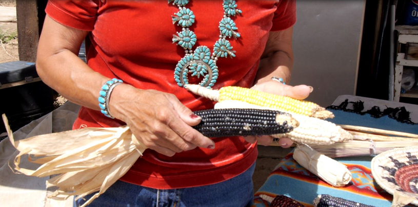 Rosemary shows off her corn crop