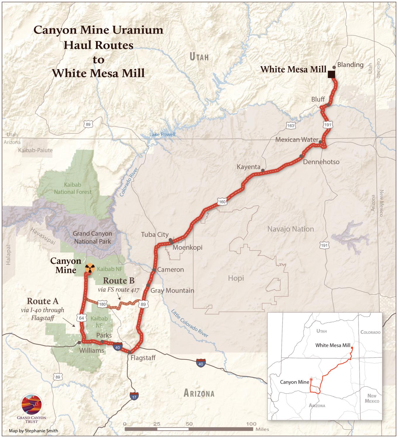 Uranium haul routes from Canyon Mine.