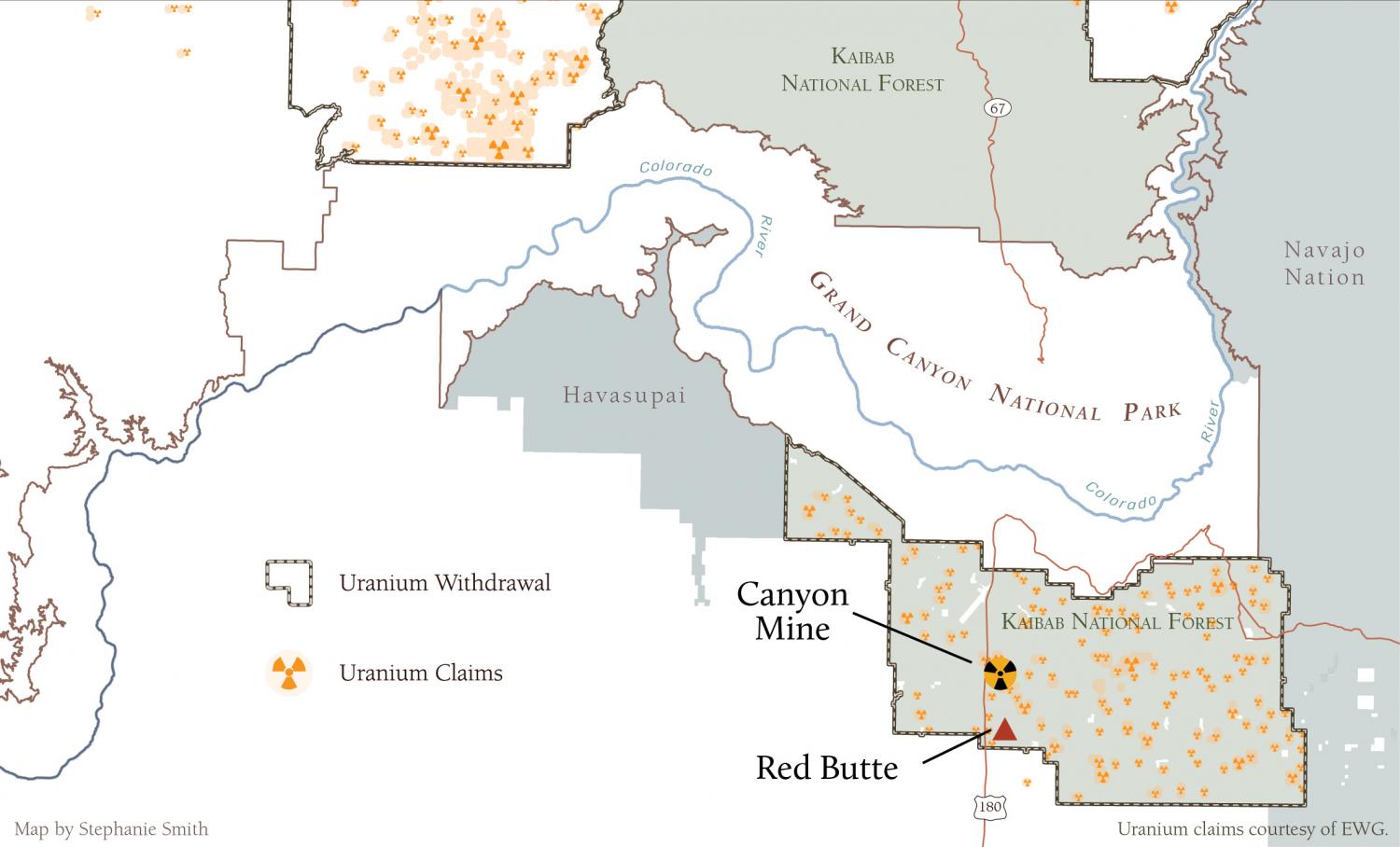 Map of Red Butte surrounded by uranium claims.