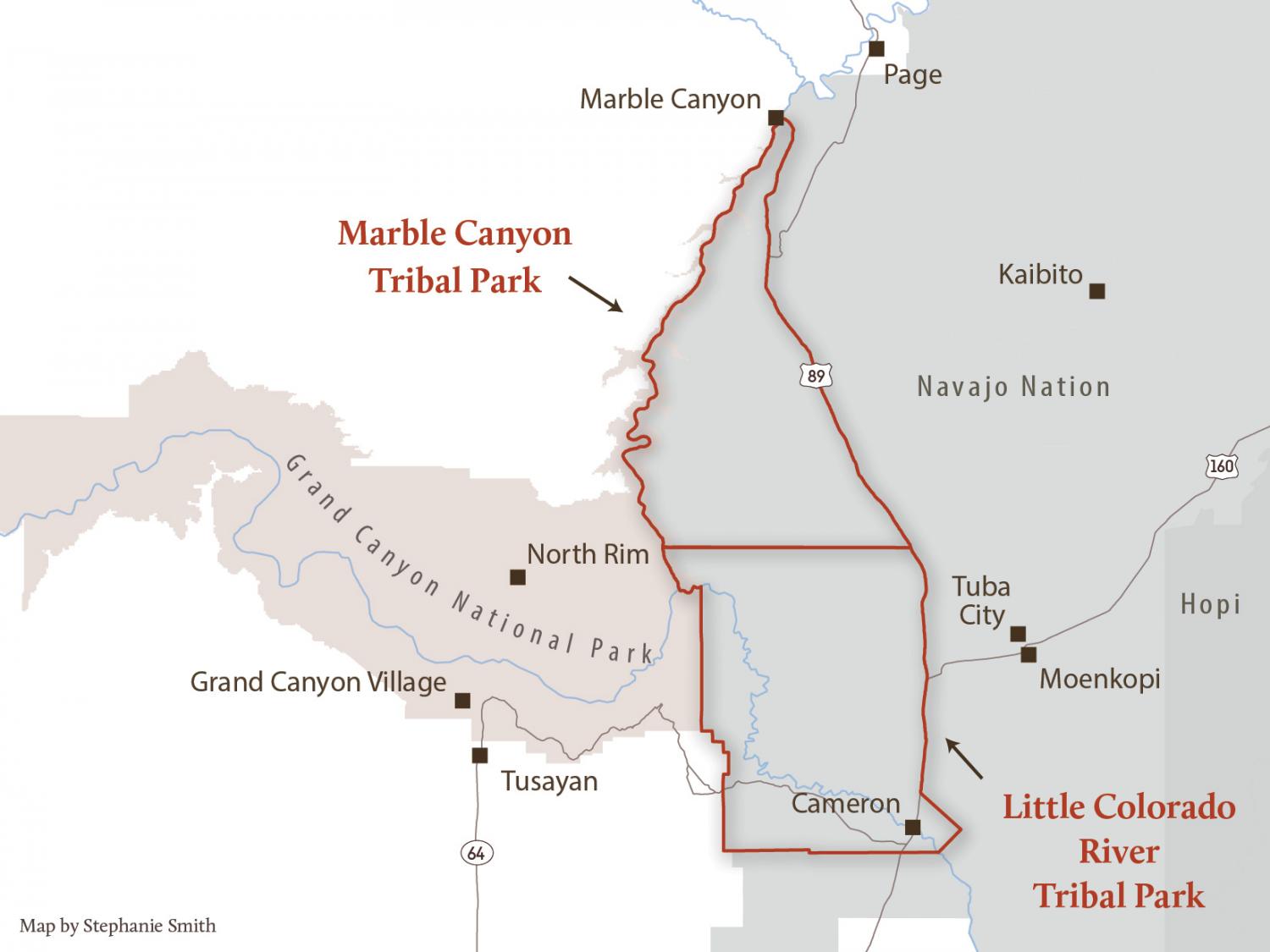Map of the Little Colorado River Gorge and Marble Canyon Tribal Parks