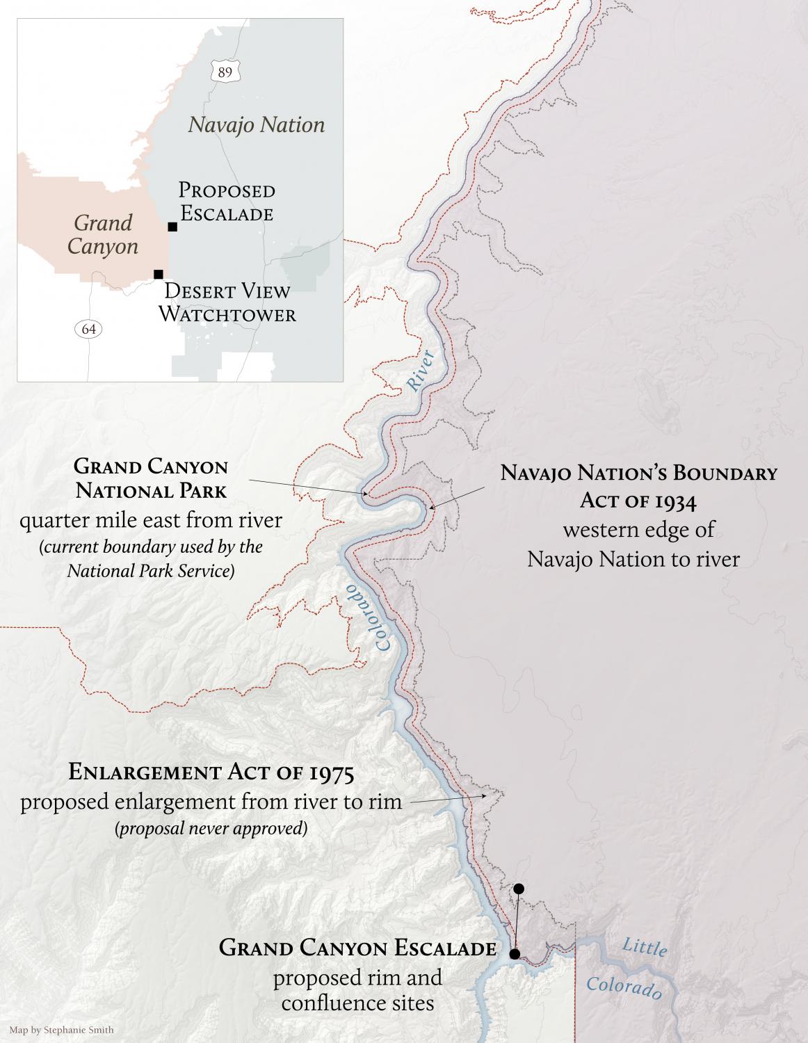 Map of Grand Canyon National Park western boundary through the years.