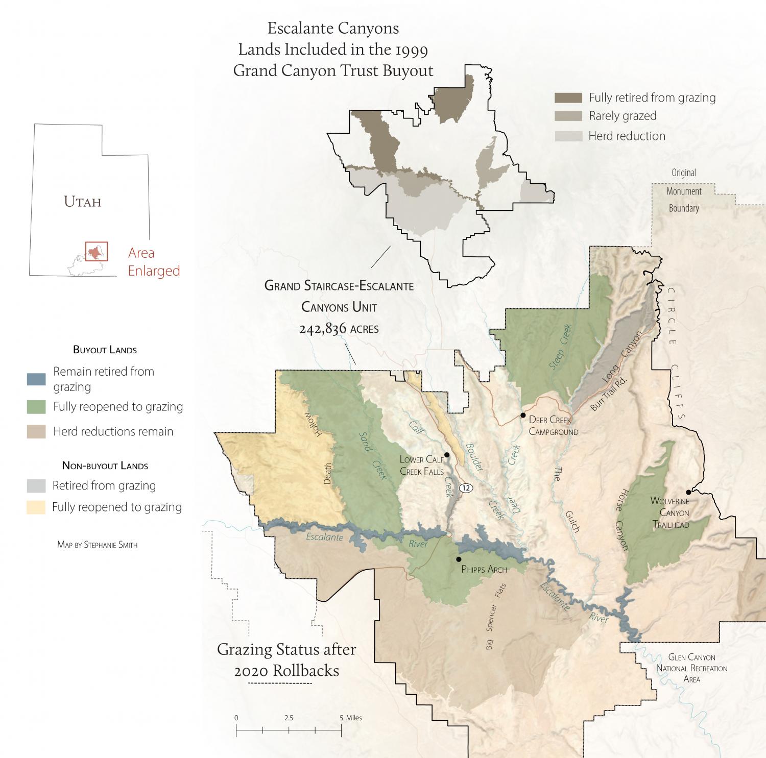 Map of the 2020 grazing status changes in Grand Staircase-Escalante National Monument.