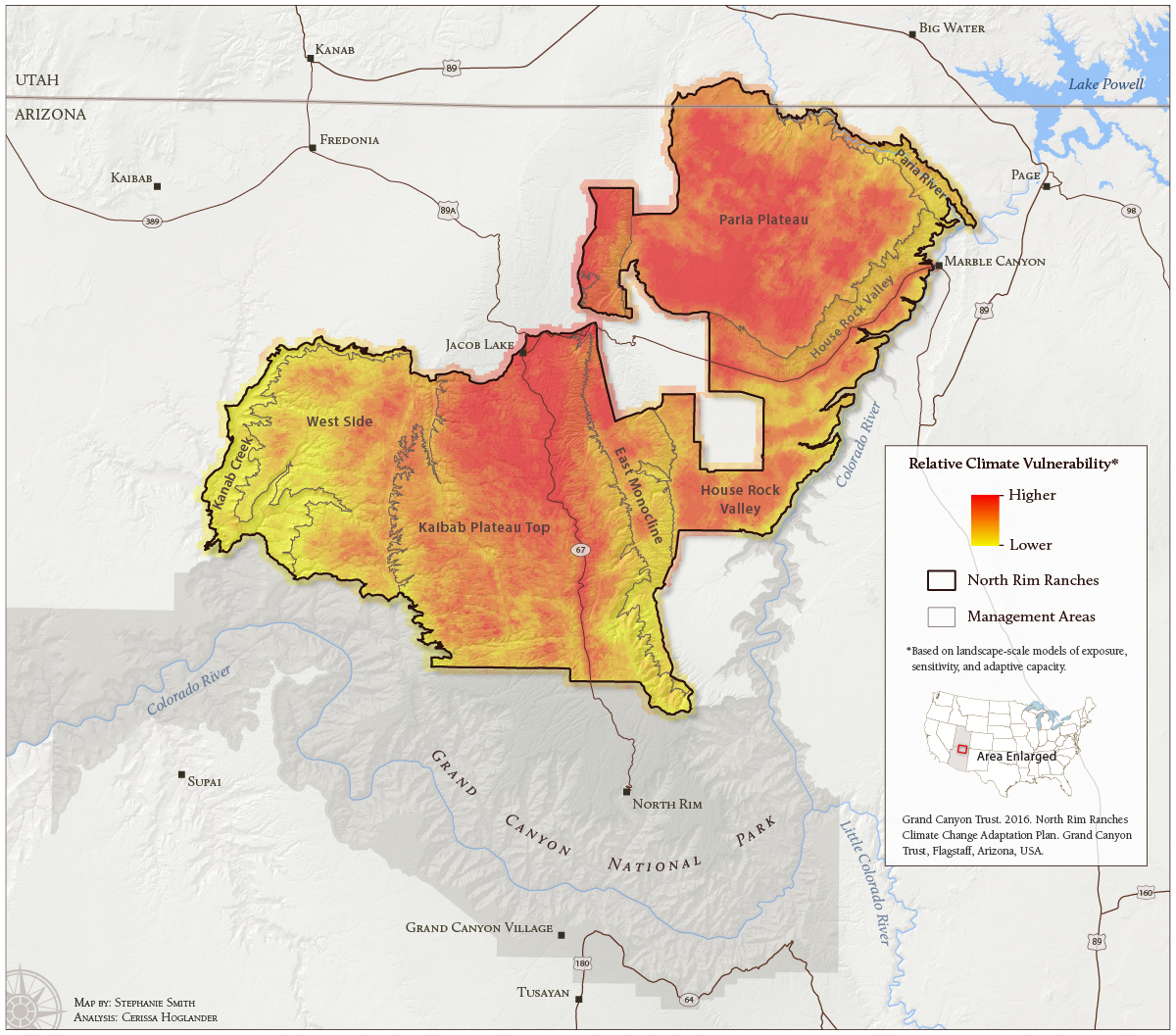 Climate change vulnerability map for North Rim Ranches. 