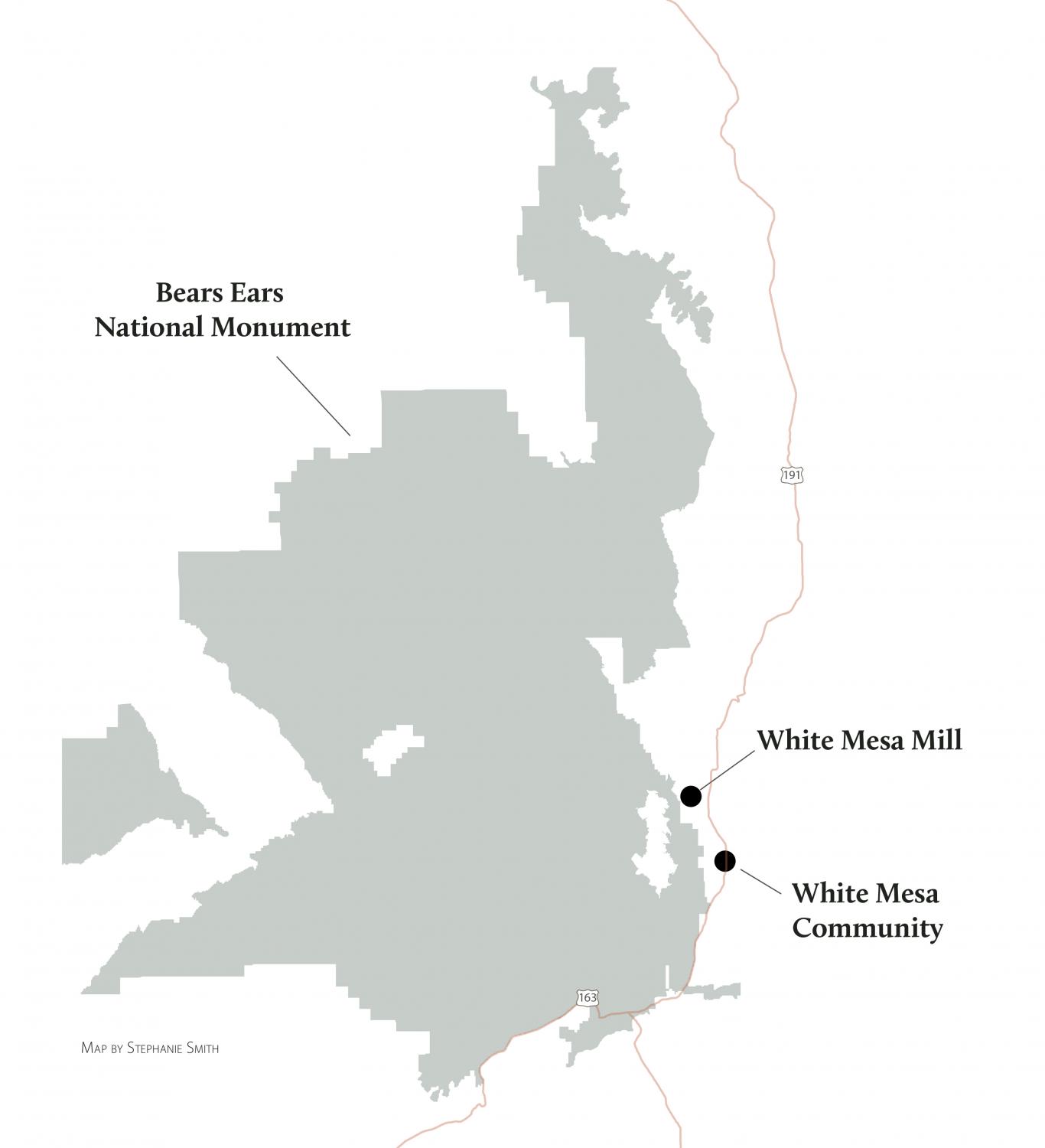 Bears Ears and White Mesa Mill map